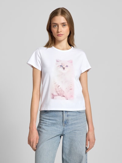 Review T-shirt z nadrukiem z motywem i logo Biały 4