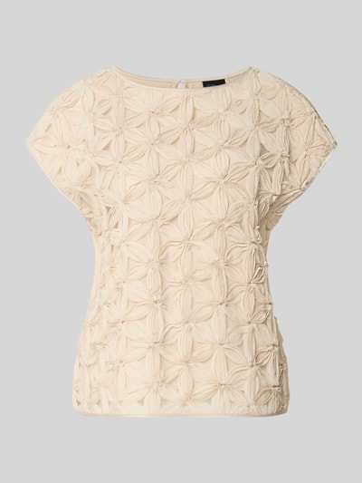 Produktfoto, Regular Fit Kurzarmbluse mit 3D-Effekt von s.Oliver BLACK LABEL, unifarben, U-Boot-Ausschnitt, Chiffon-Besatz, cremige Farbe