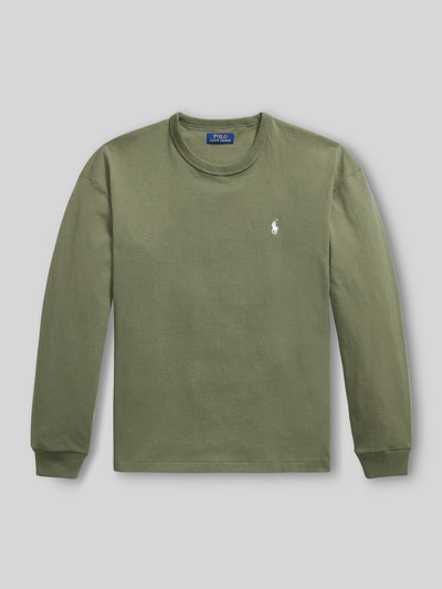 Produktfoto, Relaxed Fit Langarmshirt aus reiner Baumwolle von Polo Ralph Lauren in Olivgrün mit dezenter Logo-Stickerei, glatte Textur