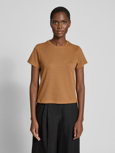 Jake*s Collection T-shirt met gaatjesmotief Middenbruin - 4