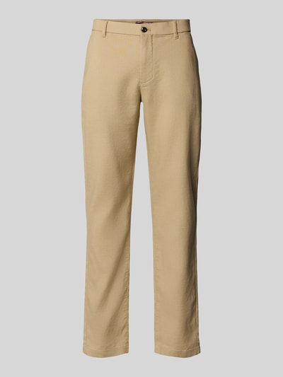 Tommy Hilfiger Spodnie lniane o kroju regular fit z wyhaftowanym logo model 'Denton' Beżowy 2
