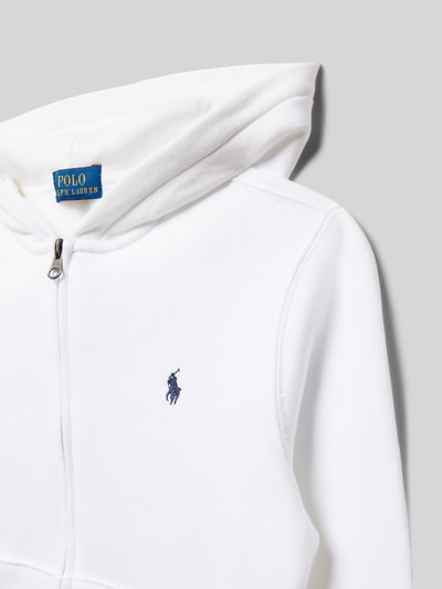 Produktfoto, Regular Fit Sweatjacke aus Baumwoll-Mix von Polo Ralph Lauren Kids, Optik: Unifarben, Logo-Stitching, Sweatstruktur, weiß