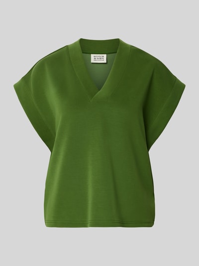 Produktfoto, Relaxed Fit T-shirt met lyocell-aandeel Model 'Tencel' van Scotch & Soda, dames T-shirt, elastische materiaalmix, V-hals, kapmouwen, uni groen