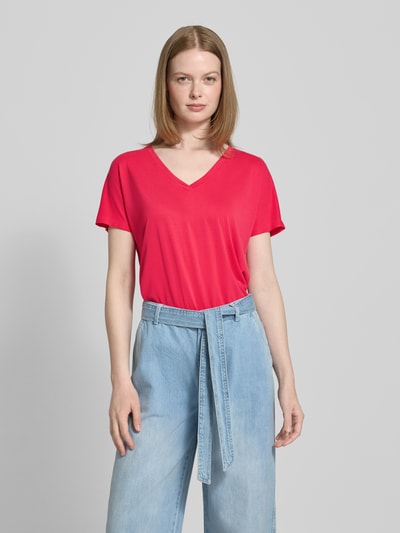 MSCH Copenhagen T-shirt z dekoltem w serek model ‘Fenya’ Mocnoróżowy 4