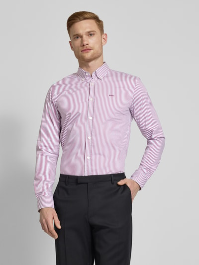 BOSS Slim Fit Business-Hemd mit Label-Stitching Modell 'Roan' Aubergine 4