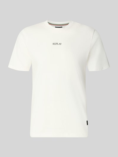 Produktfoto, T-Shirt mit Rundhalsausschnitt und Logo von Replay in Weiß, reine Baumwolle, Slim Fit, Rückseite 71 cm bei Größe M, glatte Textur