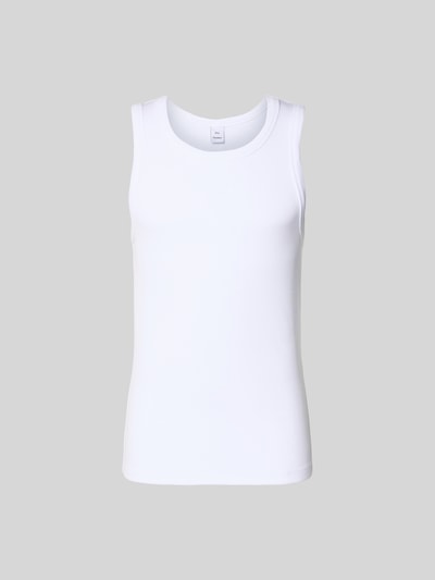 Produktfoto, Slim Fit Top mit Rundhalsausschnitt von WON HUNDRED aus elastischem Baumwoll-Mix, Strukturmuster, ärmelloses Design, Weiß.