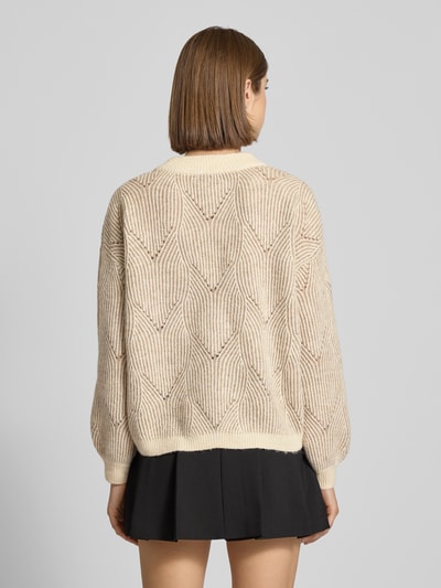 Pieces Comfort Fit Strickpullover mit Woll-Anteil 'JENNA' Sand Melange 5