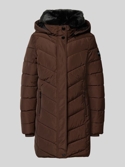Produktfoto, bruine gewatteerde jack met afneembare capuchon, labelpatch en zij-ritszakken, Jacke met afneembare Kapuze Modell 'NEBULA' van NAUTGÅRD, recht model, drukknoopsluiting en ritssluiting, gebreide mouwboorden, ruglengte maat S 85 cm, schouderbreedte 43 cm, borstwijdte 48 cm, mouwlengte 48 cm