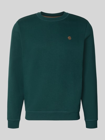 Produktfoto, Sweatshirt aus Baumwoll-Mix von MCNEAL in dunklem Grün mit Label-Stitching, Rundhalsausschnitt, gerippte Abschlüsse