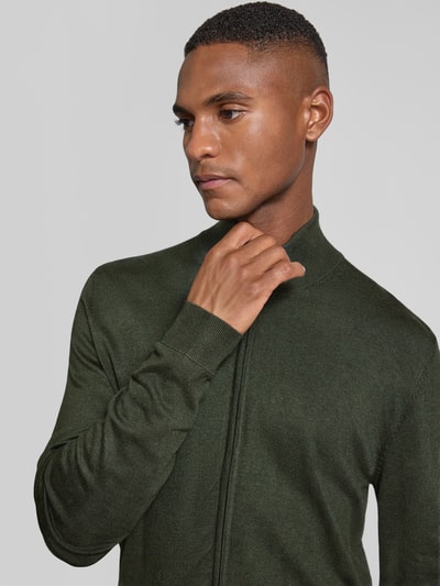 MCNEAL Slim Fit Strickjacke aus Viskose-Mix mit Reißverschluss Dunkelgruen Melange 3