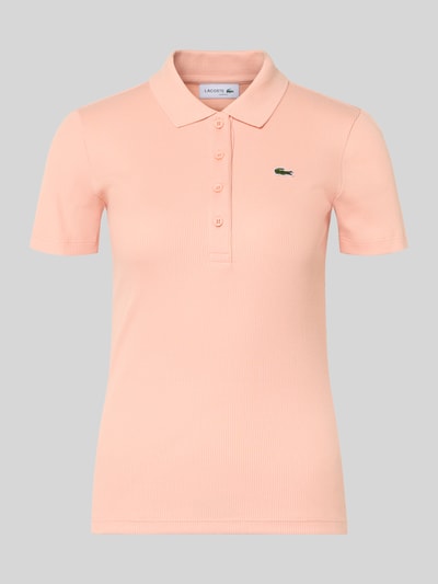 Productfoto, Slim Fit Poloshirt aus reiner Baumwolle van Lacoste Sport in effen perzikkleur, korte knoopsluiting, polokraag, korte mouw, fijne ribstructuur
