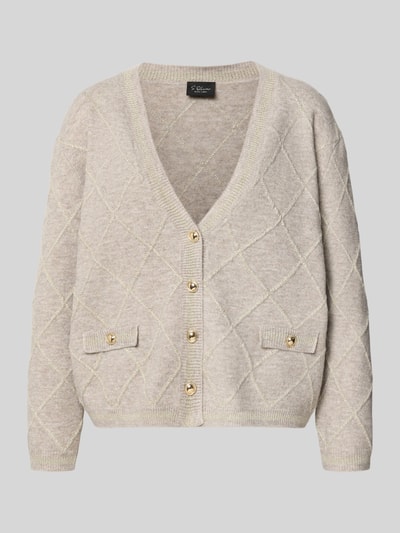 Produktfoto, Cardigan mit Zierknöpfen von s.Oliver BLACK LABEL, beige Strickoptik, V-Ausschnitt, einreihige Knopfleiste, aufgesetzte Taschen