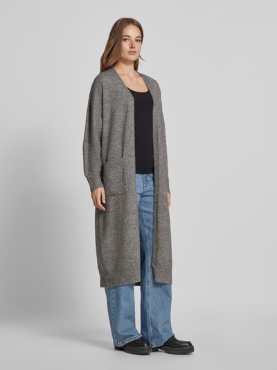 YAS Cardigan met opengewerkte voorkant, model 'BALIS' Donkergrijs gemêleerd - 1