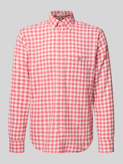 Produktfoto, Regular Fit Leinenhemd mit Baumwoll-Anteil Modell 'GINGHAM' von Gant in Rot-Weiß-Karo, Button-Down-Kragen, Brusttasche, Struktur-Mix