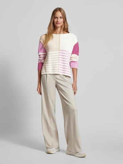 Tom Tailor Patchwork Pullover mit U-Boot-Ausschnitt Pink 1