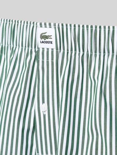 Productfoto, Regular Fit Boxershorts uit puur katoen in 2-pack van Lacoste, groen-wit gestreept, elastische tailleband, label patch