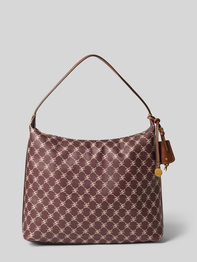 Produktfoto, Shoulder Bag mit Reißverschluss Modell 'PORTA' von MANGO mit Allover-Logo-Print in Braun und Beige, schmaler Schulterriemen, Innenfach, 33x33x11 cm, 45 cm Riemenlänge