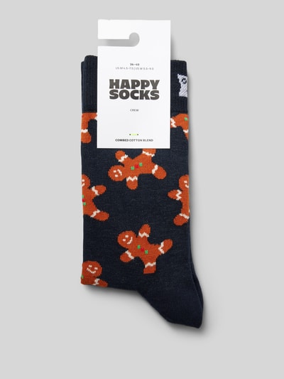 Happy Socks Socken mit Label-Stitching Modell 'Gingerbread Man' Dunkelblau 3