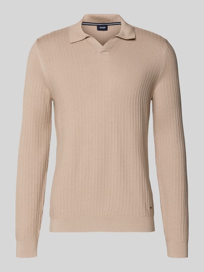 Produktfoto, beiger Herren Strickpullover aus Baumwoll-Mix mit Strukturmuster, Umlegekragen, Slim-Fit, Modell 'Galdino' von JOOP! Collection