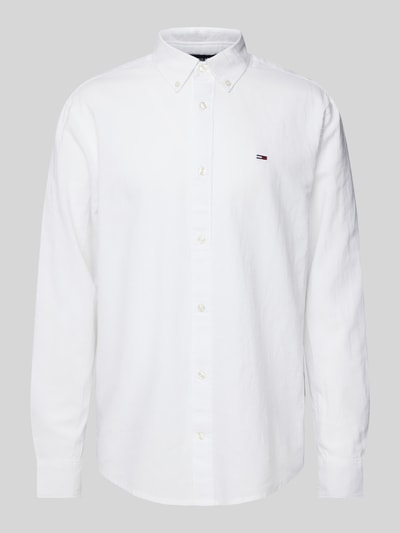 Tommy Jeans Regular Fit Freizeithemd aus Baumwoll-Leinen-Mix mit Button-Down-Kragen Offwhite 2