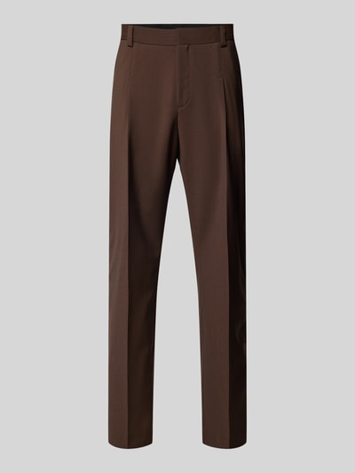 HUGO Slim fit pantalon van scheerwol met bandplooien, model 'Theo' Middenbruin - 2