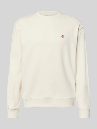 Produktfoto, Sweatshirt aus reiner Baumwolle von Calvin Klein Jeans w kolorze ecru, prosty krój, okrągły dekolt, żebrowane wykończenia, logo z przodu