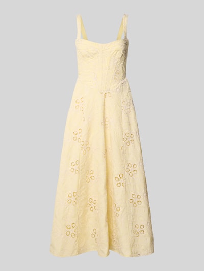 Bardot Cocktailjurk met broderie anglaise, model 'LILAH' Lichtgeel - 2