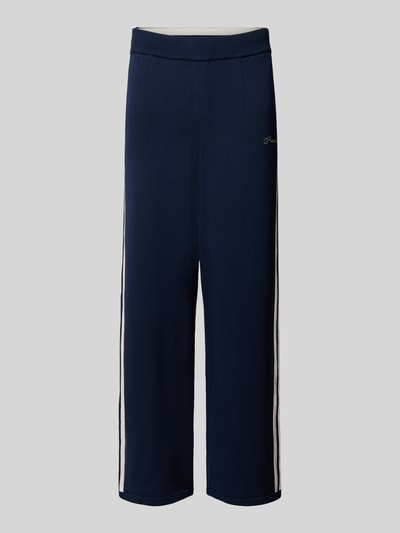 Produktfoto, granatowe spodnie dresowe Straight Fit Sweatpants aus Viskose-Mix Modell 'VARSITY' von PROHIBITED, mieszanka wiskozy, krój straight fit, wyhaftowane logo, długość wewnętrzna nogawki w rozmiarze M: 74 cm, kontekst: męskie spodnie dresowe