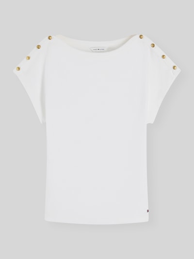 Tommy Hilfiger Regular Fit T-Shirt aus reiner Baumwolle mit Knopf-Details Ecru 2