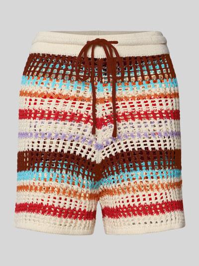 Produktfoto, Shorts mit Kordelzug Modell 'KAIA' von Topshop mit Streifenmuster in Braun, Blau, Rot, Beige, gehäkelte Textur, Regular Fit