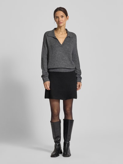 VERO MODA Regular Fit Strickpullover mit Hemdkragen Modell 'LEFILE' Mittelgrau 1