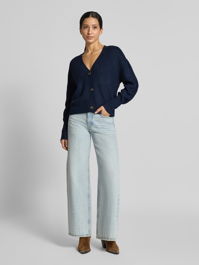 VERO MODA kardigan rozpinany o kroju oversized z dekoltem w serek model 'LEA' Ciemnoniebieski 1