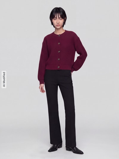 VERO MODA Loose fit gebreid jack met enkelrijige knoopsluiting model 'LEA' Donkerrood - 1