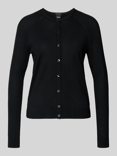 BOSS Regular fit gebreid jack van zuivere scheerwol, model 'FONAMI' Zwart - 2