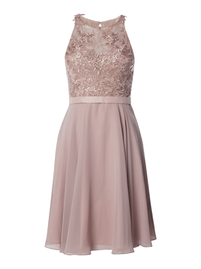 Luxuar Cocktailkleid aus Chiffon und floraler Spitze Taupe 1