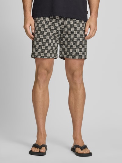 HUGO Szorty dresowe o kroju regular fit z nadrukiem z logo Khaki 4
