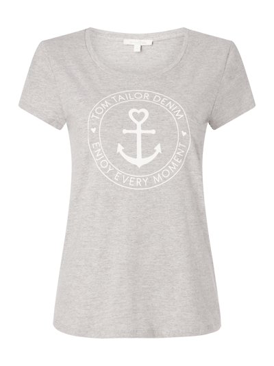 Tom Tailor Denim T-Shirt mit Logo-Print Hellgrau Melange 1