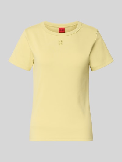 Produktfoto, Regular Fit T-Shirt aus Baumwoll-Mix Modell 'DELORIS' von HUGO in unifarbenem Hellgelb, kurzer Arm, Rundhals, Jersey-Textur