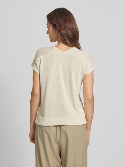 OPUS Bluzka z dzianiny z dekoltem w serek model ‘Sirukus’ Beżowy 5