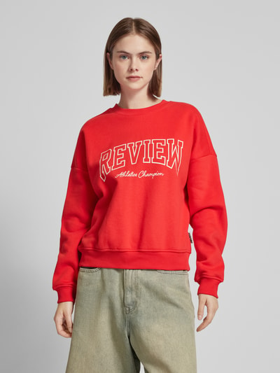 Review Sweatshirt met labelprint Kersenrood - 4