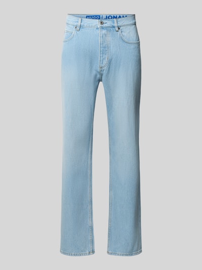 Produktfoto, helle blaue Straight Fit Jeans aus Baumwoll-Mix Modell 'Jonah' von HUGO, sichtbare Textur, Herren Straight Fit Jeans von HUGO Blue