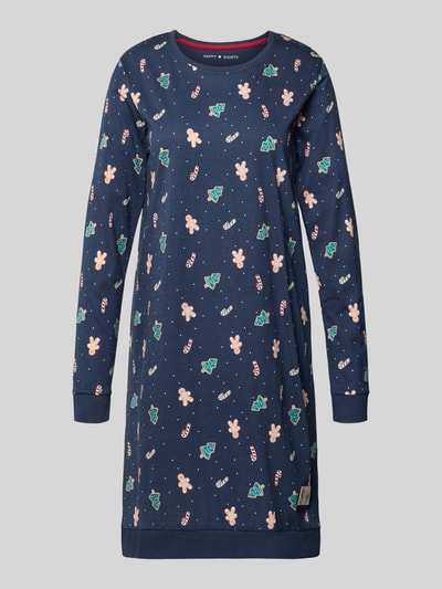 Happy Shorts Koszula nocna o kroju relaxed fit z nadrukiem z motywem na całej powierzchni model ‘XMAS’ Granatowy 1