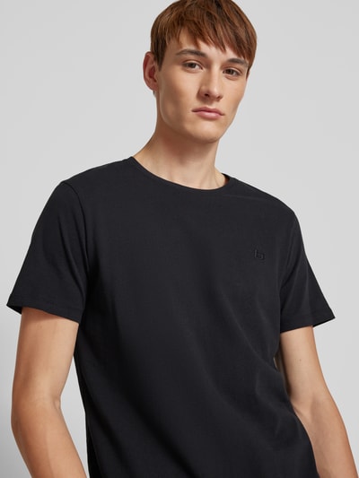 Blend T-shirt met geribde ronde hals, model 'Dinton' Zwart - 3