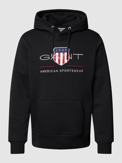 Gant Hoodie met labelstitching en kangoeroezak Zwart - 2