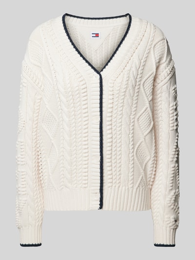 Tommy Jeans Strickcardigan mit Zopfmuster Modell 'BUBBLE CABLE FLAG' Offwhite 2