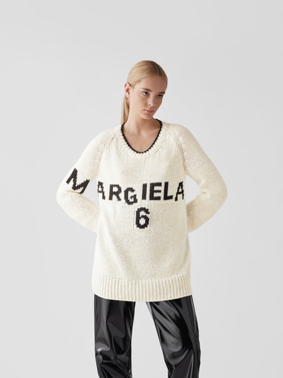 MM6 Maison Margiela Pullover mit Label-Print Offwhite 4