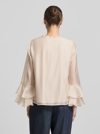 COMMA regular fit blouse van lyocellmix met volants Zand - 5