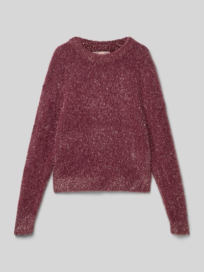 Only Sweter z dzianiny o kroju regular fit z efektem błyszczącym model ‘PIUMO GLITTER’ Bordowy 1