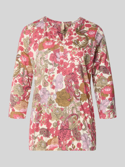 Produktfoto, Regular Fit Bluse aus Viskose-Mix Modell 'Felicity' von Soyaconcept mit floraler Allover-Print, Halbarm, Tunika-Ausschnitt.
